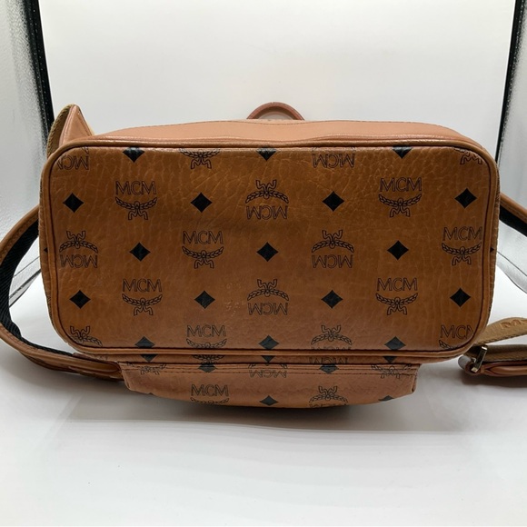MCM Visetos Brown Cognac Monogram Gold Studded Leather Backpack - Picture 14 of 15